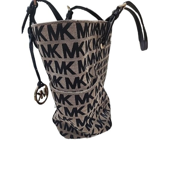 Michael Michael Kors MK Signature Khaki Canvas Tote Shoulder Bag 15X12X5 - Picture 5 of 16